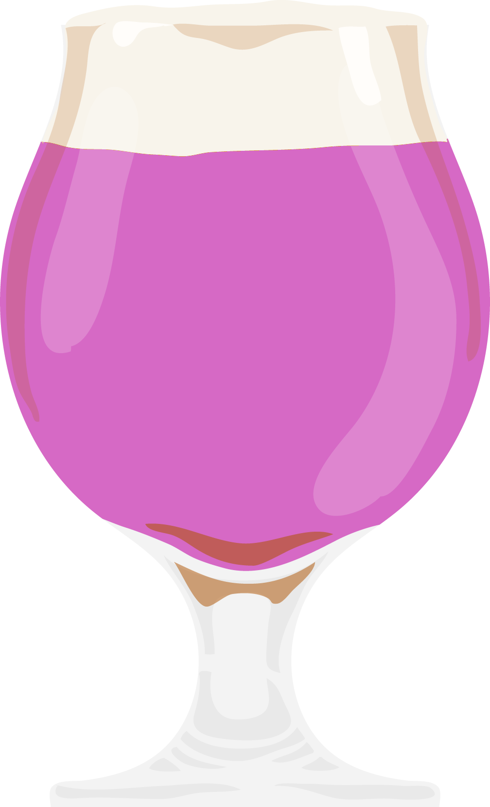 Digital illustration of a glass with purple beverage and white foam on top.