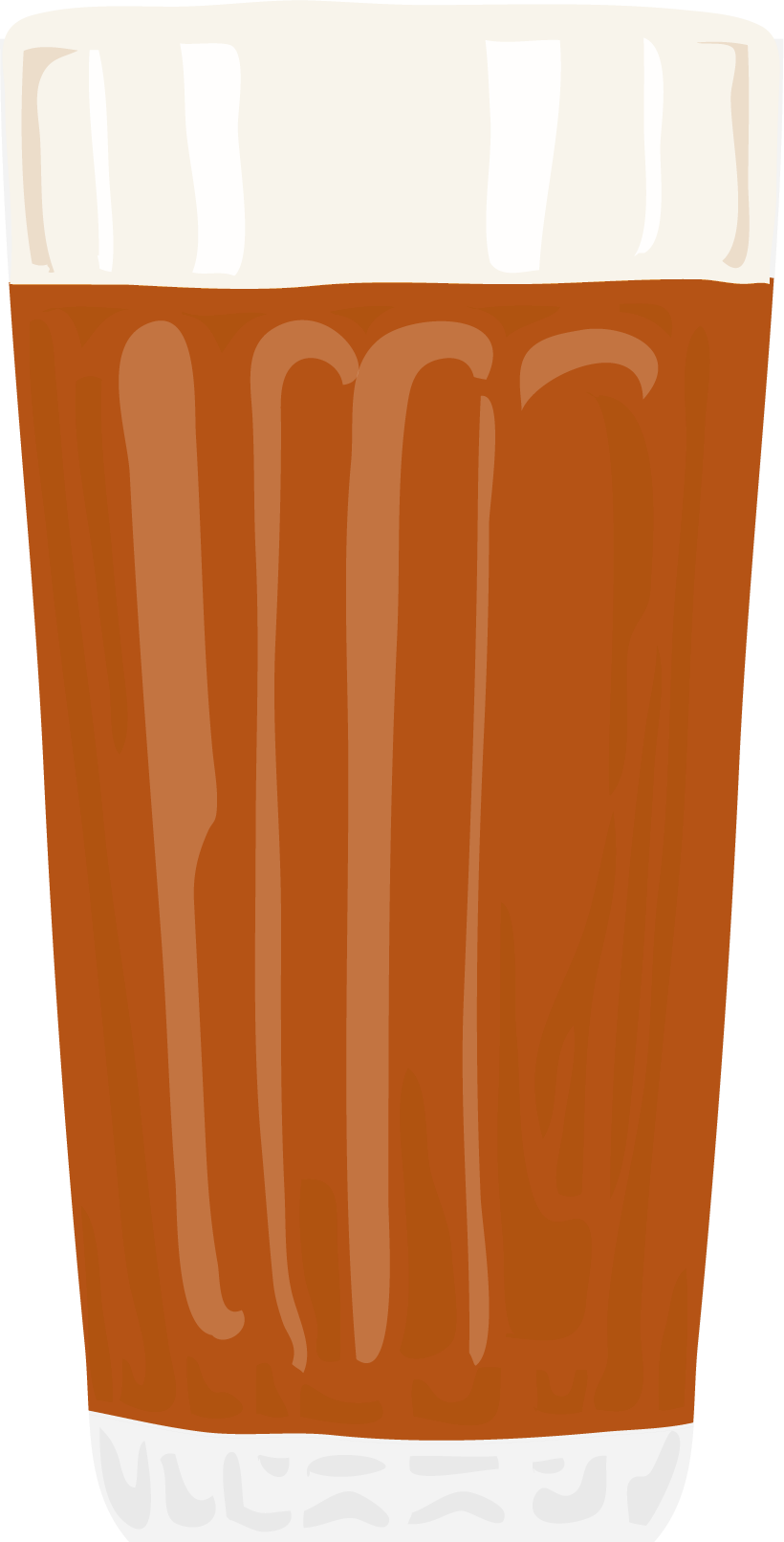 Illustration of a glass of dark beer with a thick cream-colored foam head.