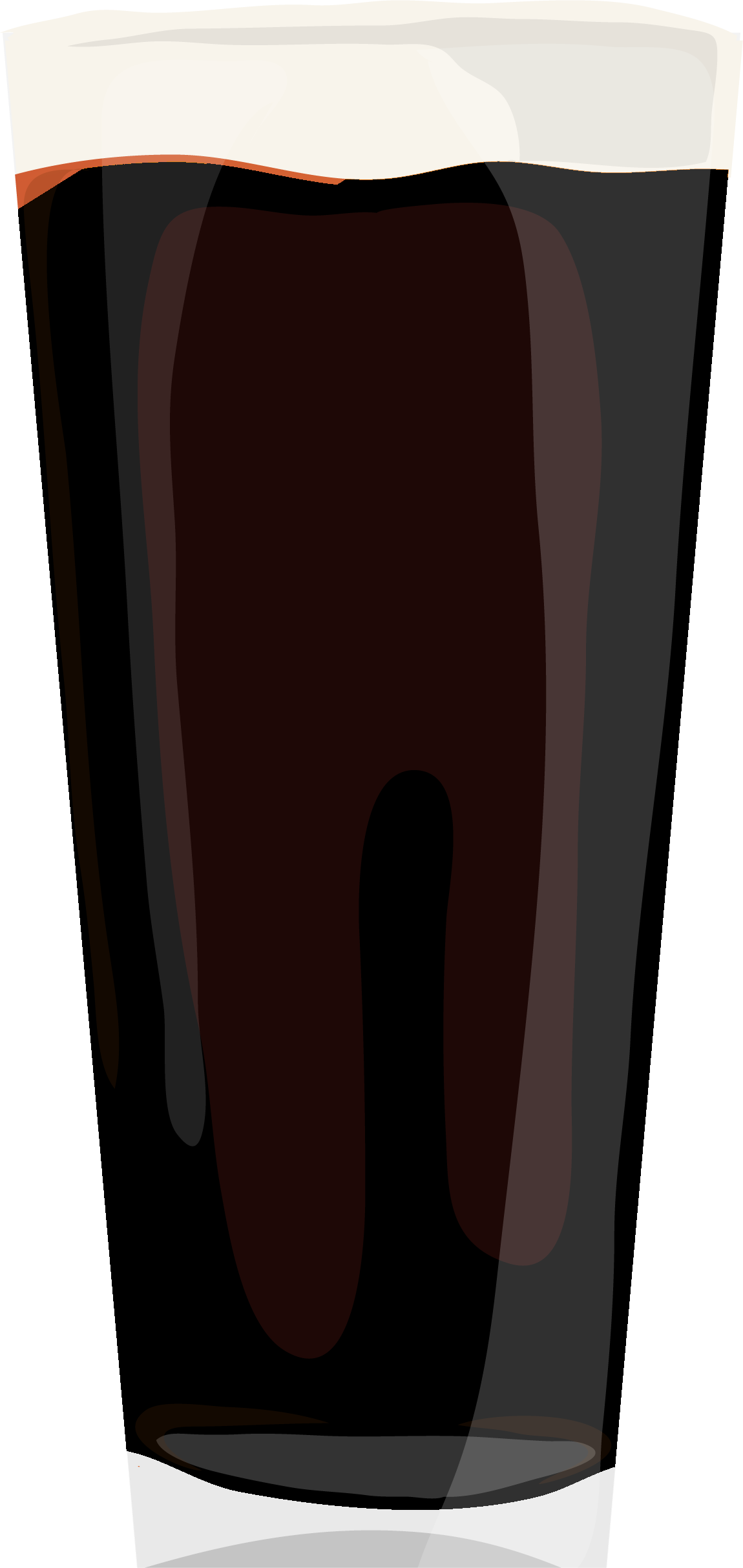 Close-up of a glass of dark cola with ice cubes.