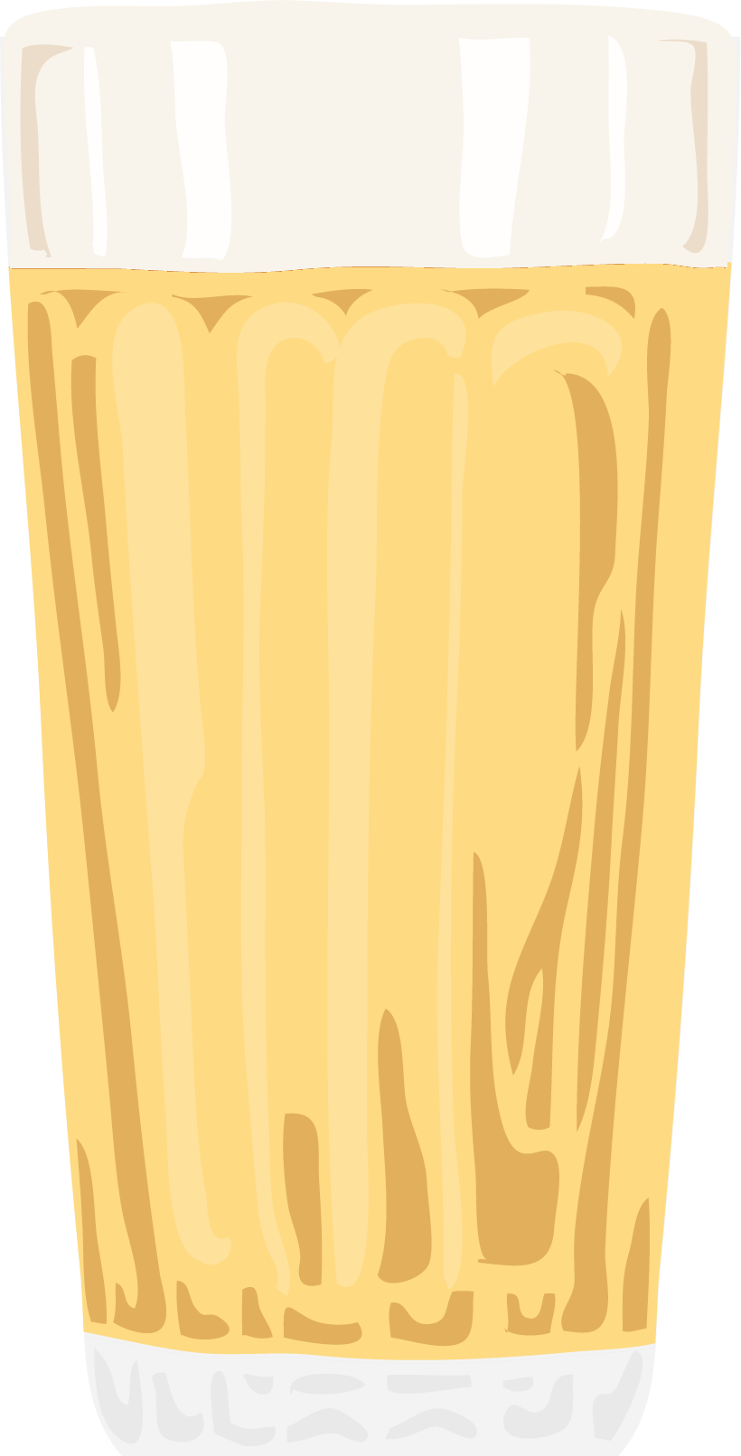 Illustration of a tall glass of pale beer with a foamy head.