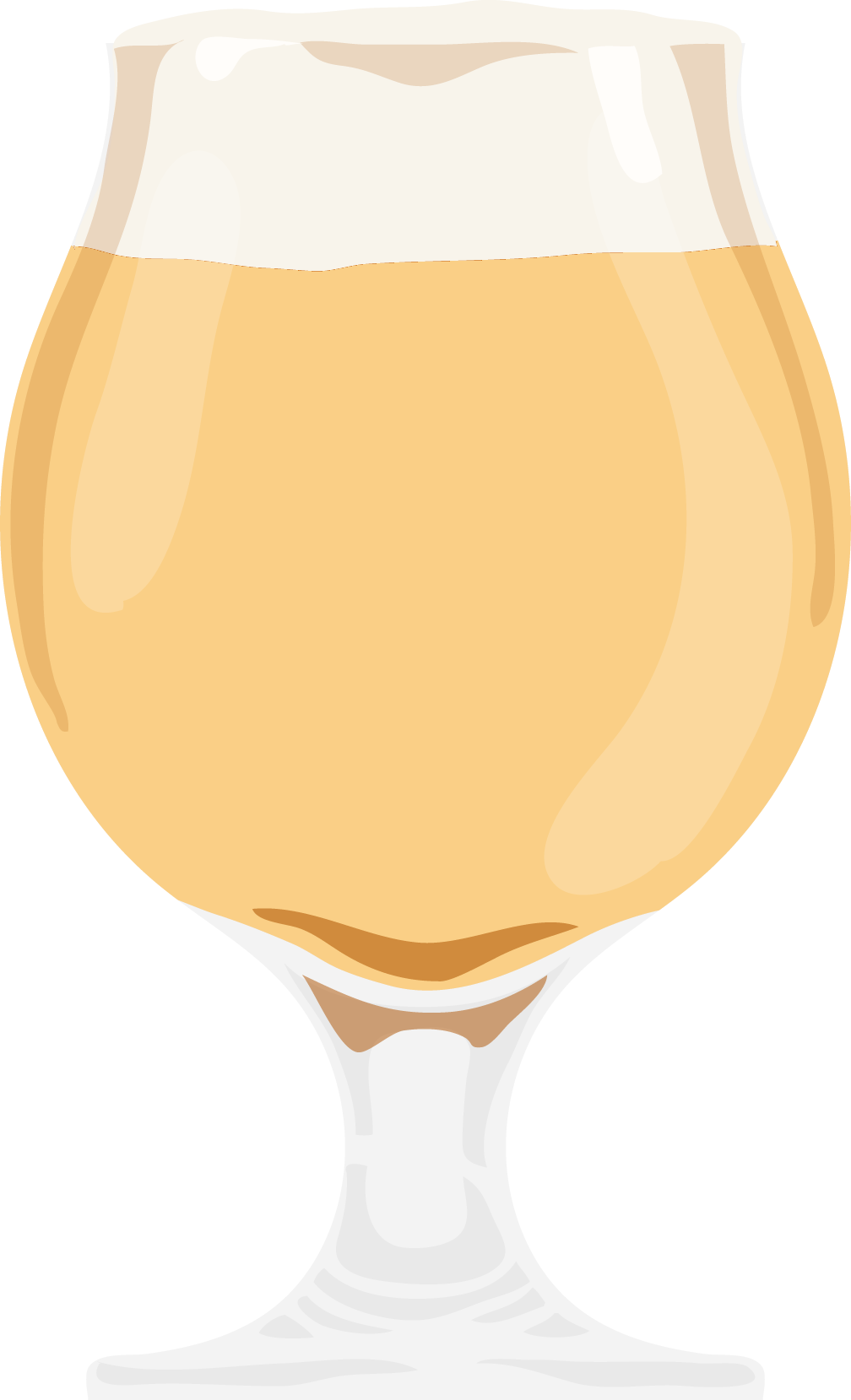 A digital illustration of a glass of pale, cloudy beer with a foamy head.