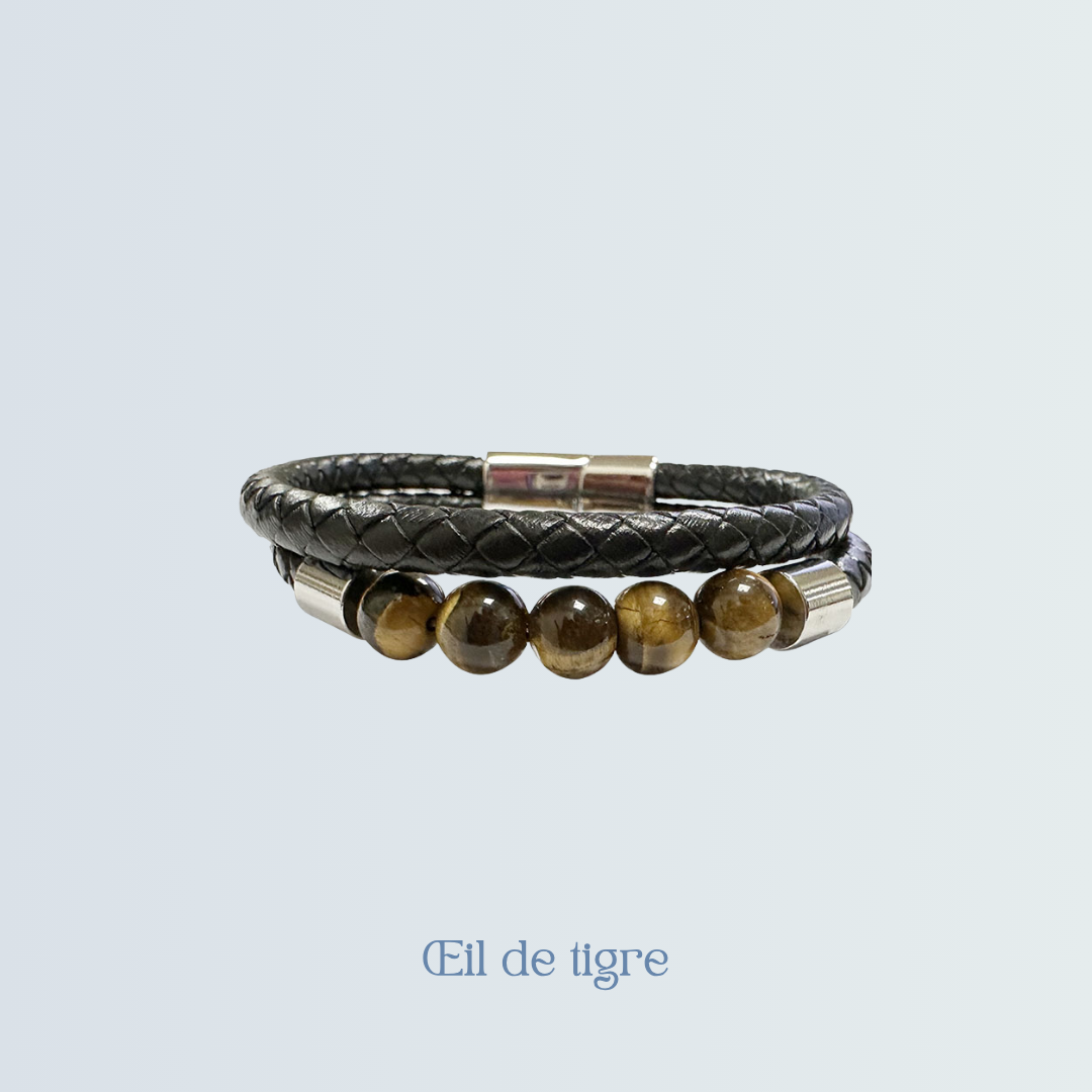 Bracelet Homme 2 rangs cuir + Œil de tigre.png