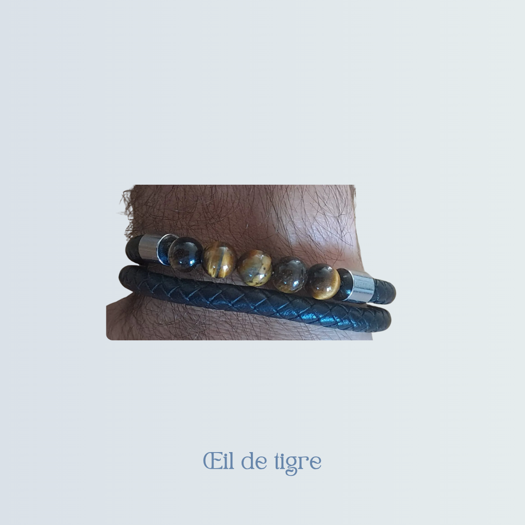 Bracelet Homme 2 rangs cuir + Œil de tigre.png