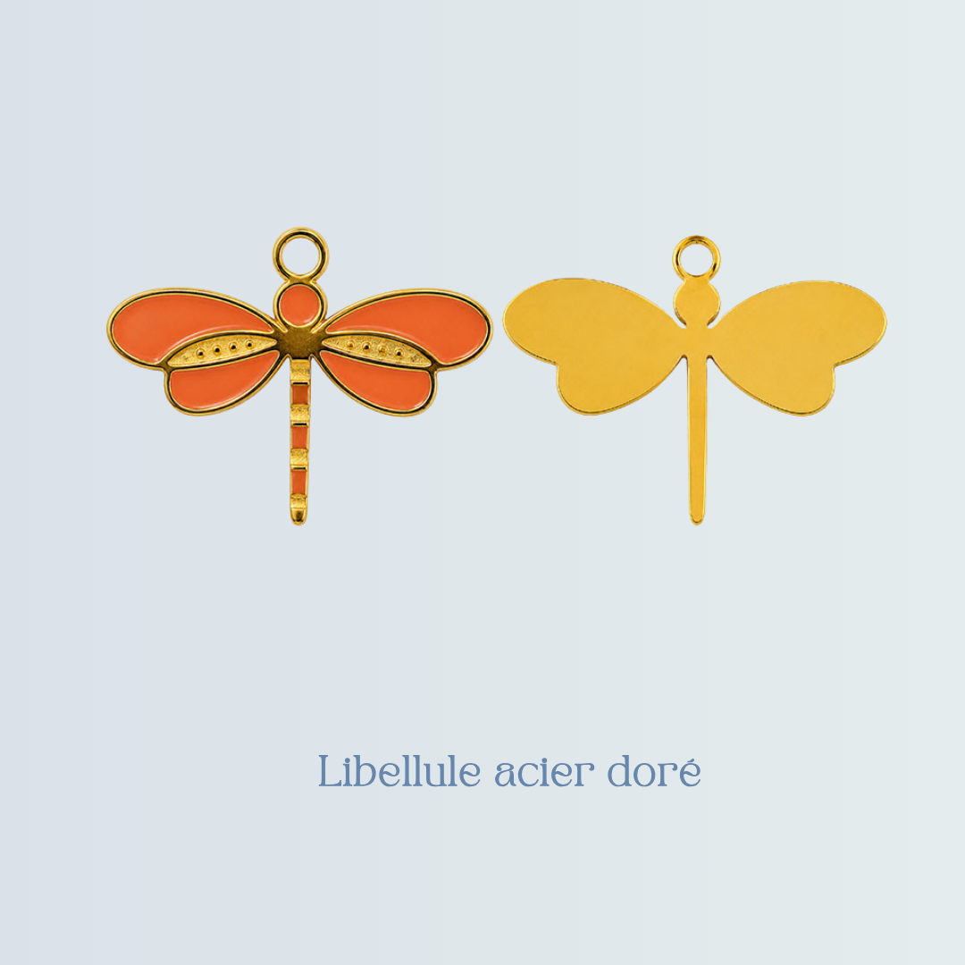 Breloque Libellule acier doré.png