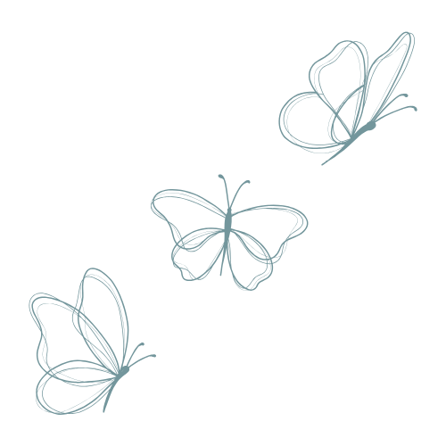 Trois papillons dessinés en lignes bleues sur un fond noir.