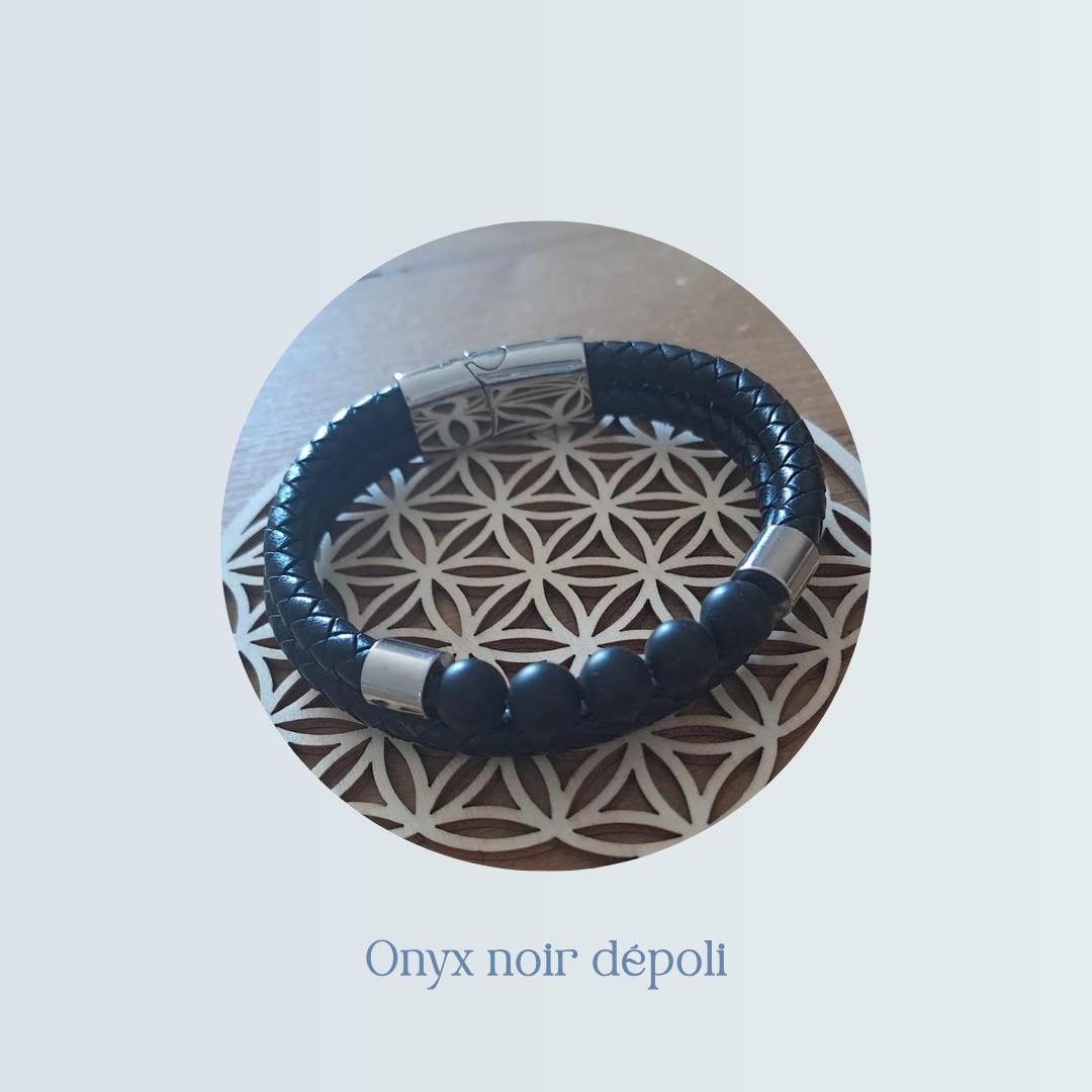 Bracelet Homme 2 rangs cuir + Onyx noir dépoli.png