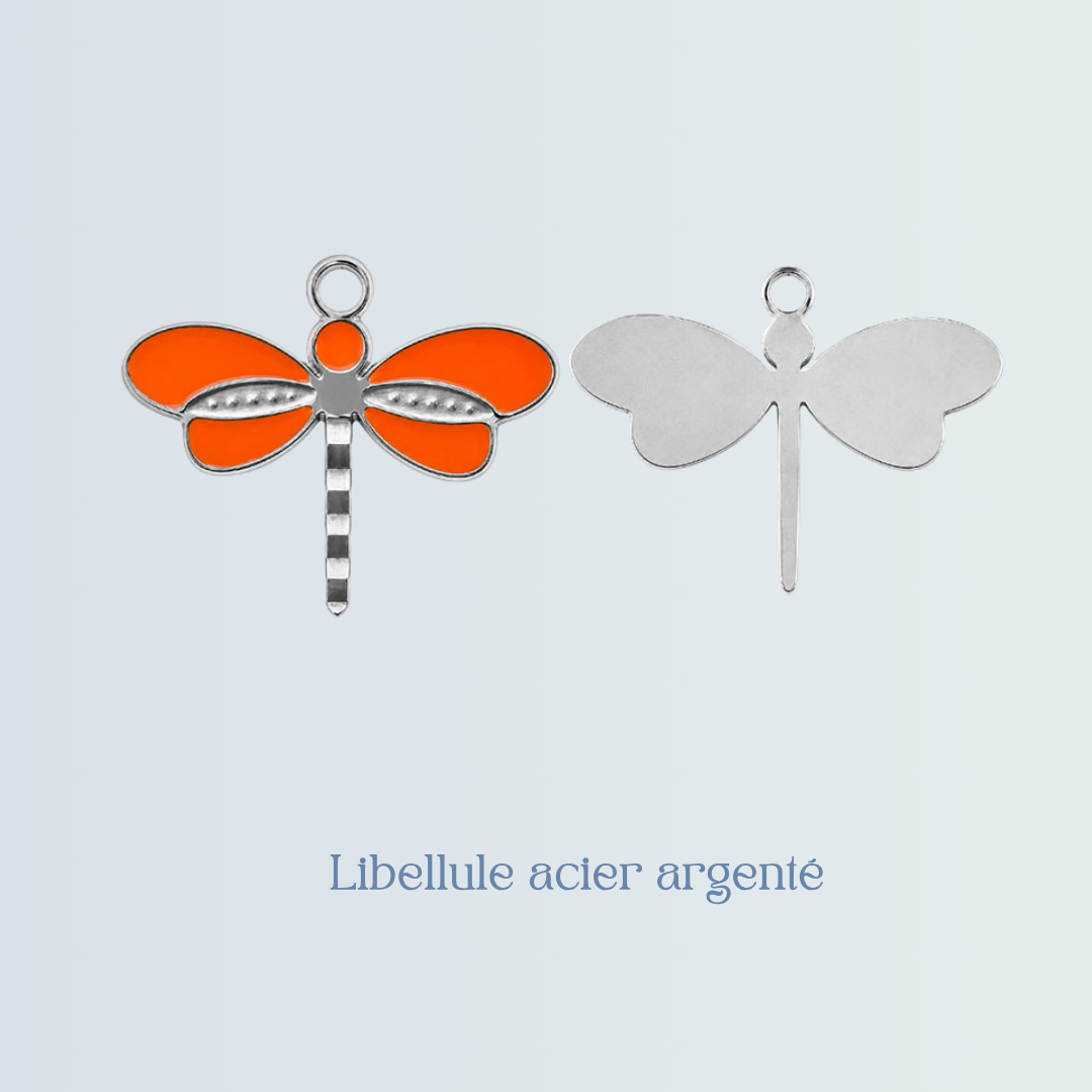 Breloque Libellule acier argenté.png