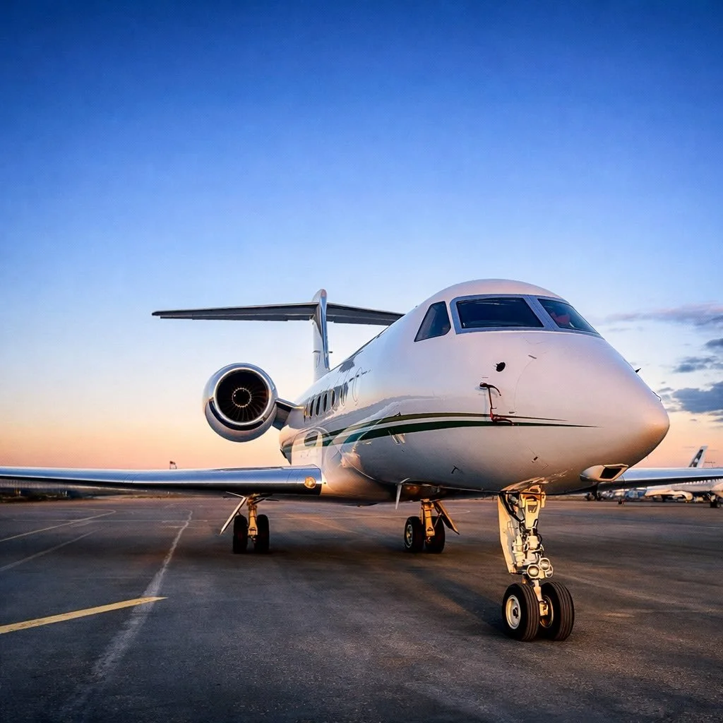 Golden hour on the ramp, engines quiet, next mission loading.⁣
⁣
Ready Jet Fly. Where to next? ✈️⁣
⁣
#Gulfstream #PrivateAviation #GoldenHour #PrivateJet #ReadyJetFly