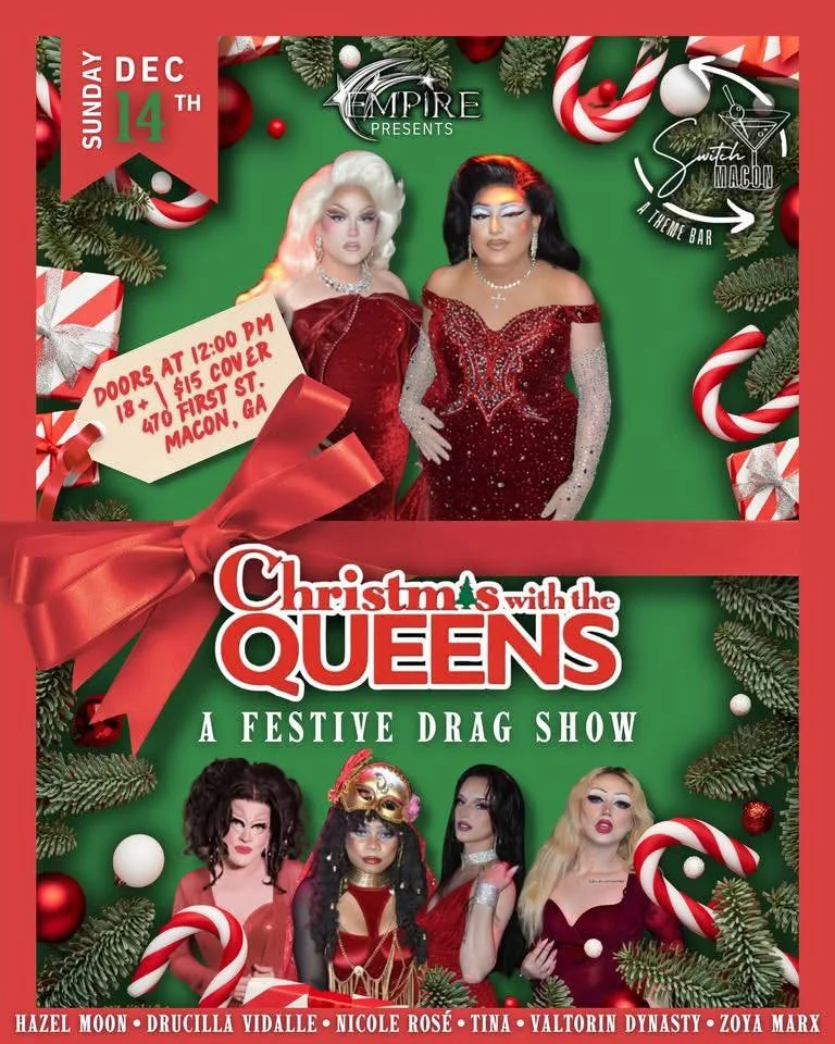 🎄✨ Looking for the perfect way to kick off your Christmas season?
@theempiremacon and @switch_macon have all the holiday cheer you could want!

Join us December 14th for an unforgettable Christmas With the Queens drag show! 🌟👑

🎁This event is 18+