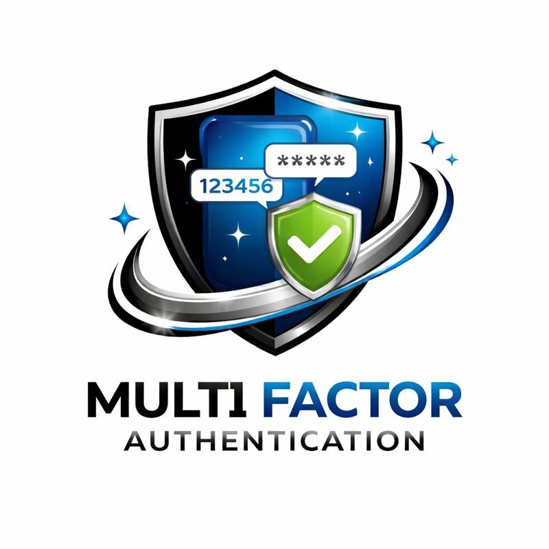 Logo of Multi Factor Authentication featuring a shield with a password input, a security checkmark, and the text 'MULTI FACTOR AUTHENTICATION'
