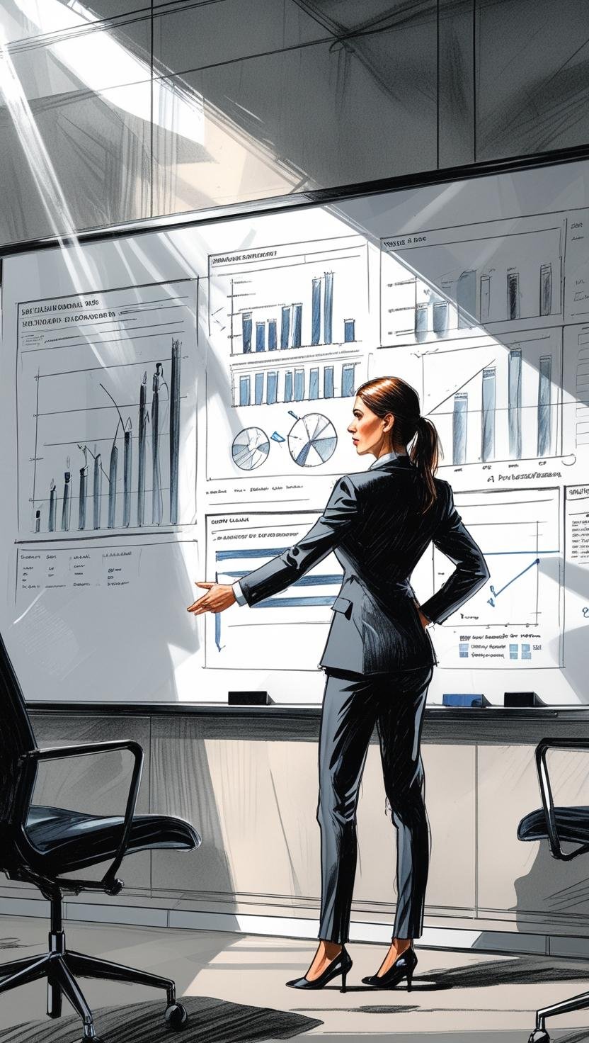 The Diagnostic woman standing in front of board with statistics