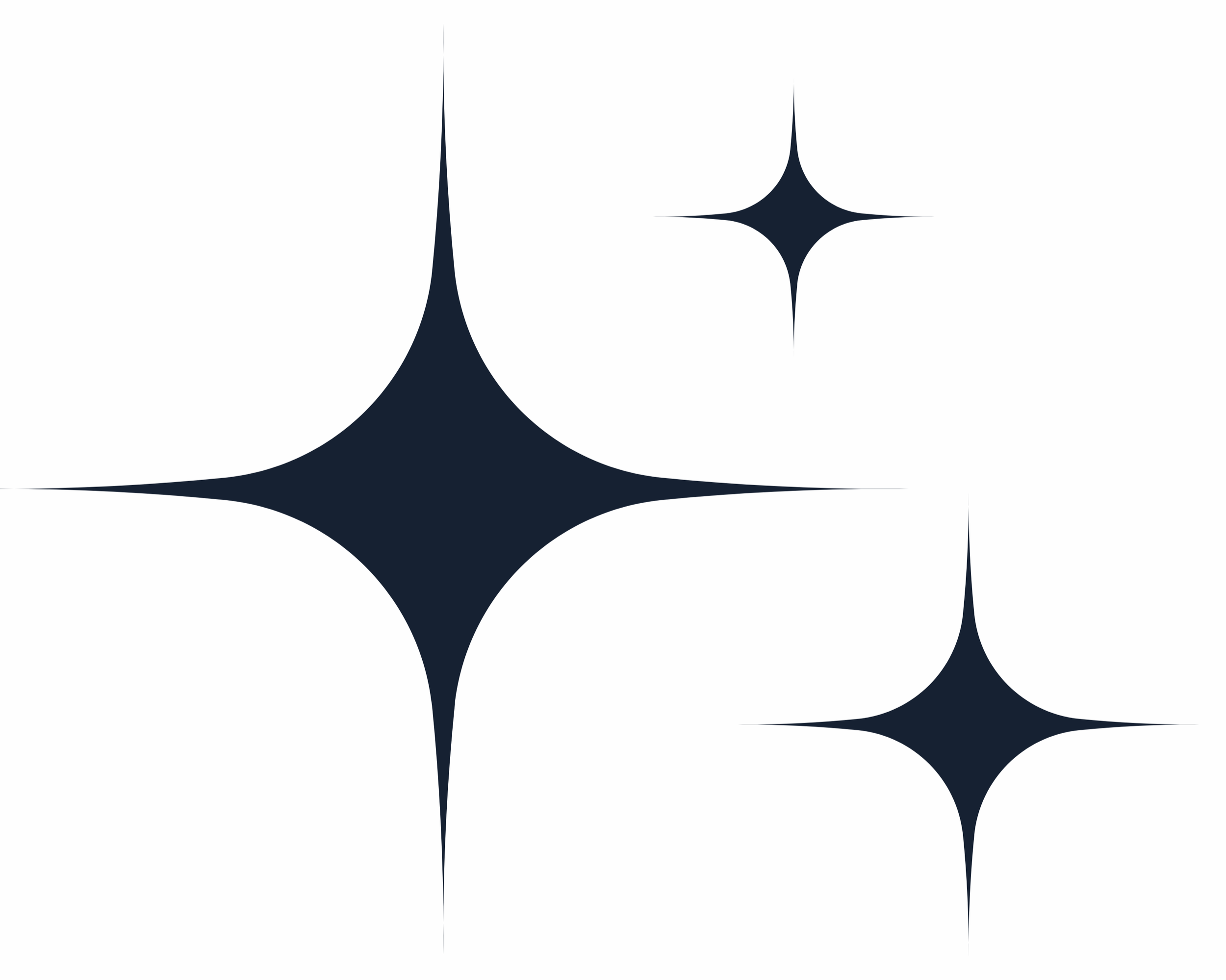 The image features three stylized star-like shapes, with one large central shape and two smaller ones, all in dark colors on a white background.