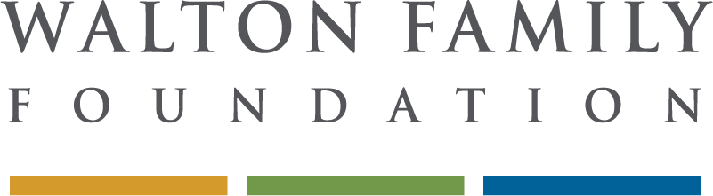 Walton Family Foundation logo with name and colored bars in gold, green, and blue