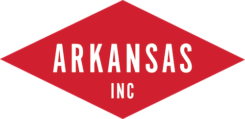 A red diamond-shaped logo with white text that reads "ARKANSAS INC."