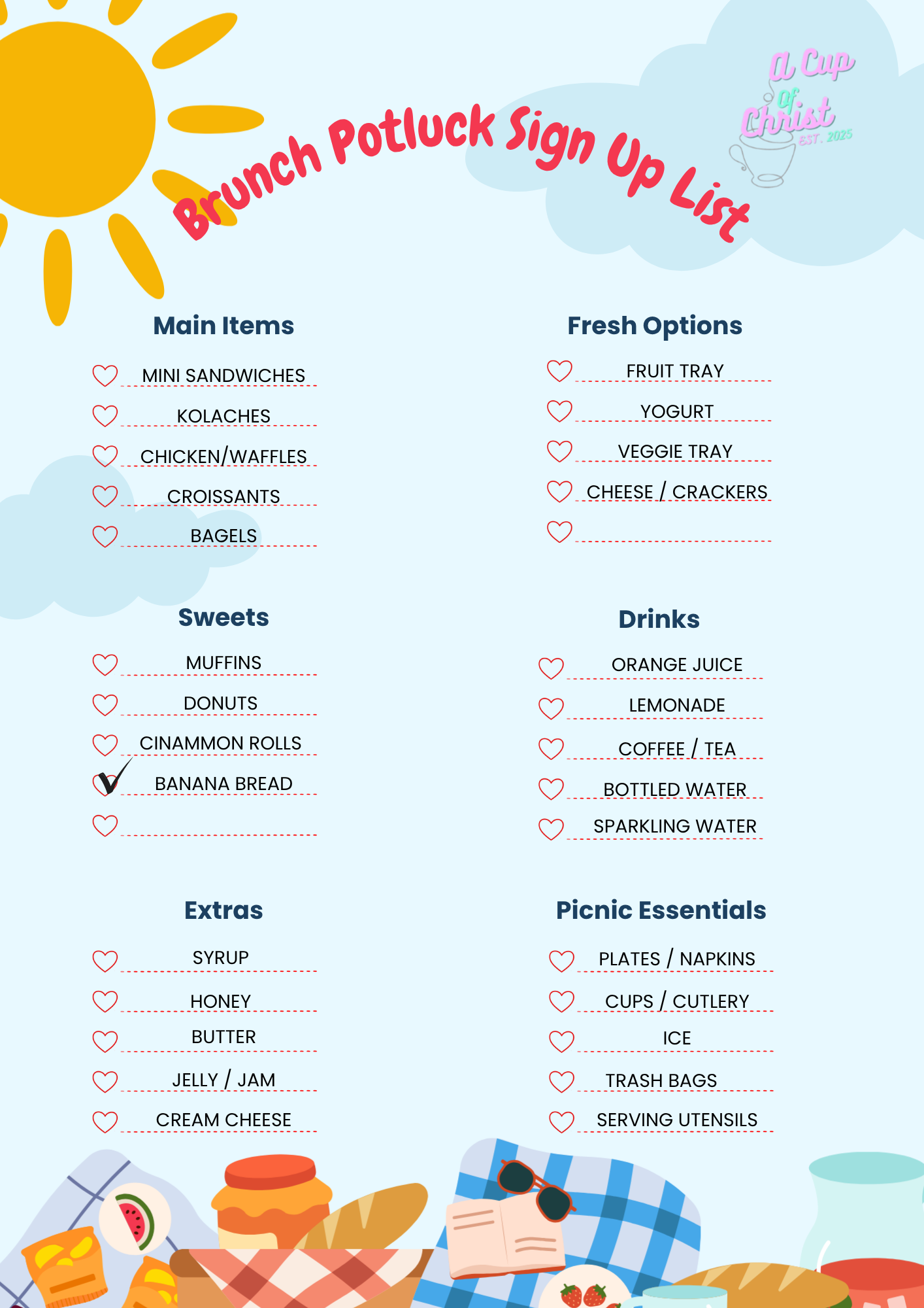 Brunch Potluck Sign Up List