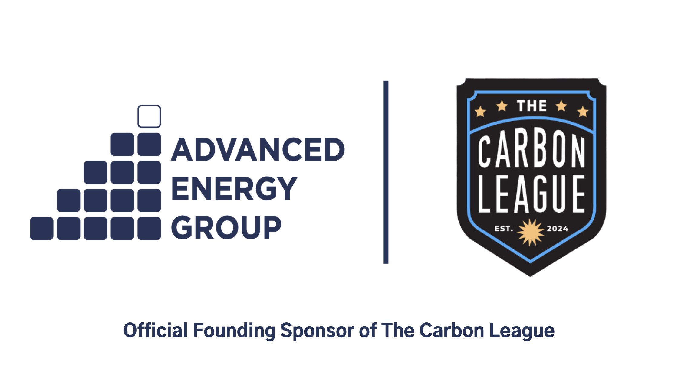 Logo of Advanced Energy Group on the left, and The Carbon League badge on the right, with text below stating 'Official Funding Sponsor of The Carbon League'.