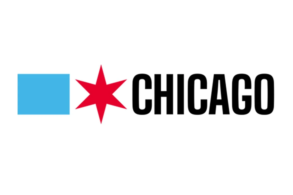 Stylized logo of Chicago with a blue square, red star, and the word 'CHICAGO' in black bold letters.