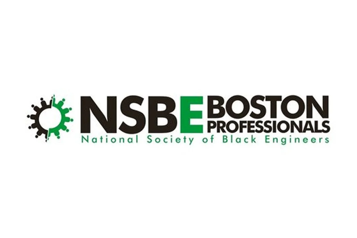 Logo for the National Society of Black Engineers Boston Professionals, featuring a black and green gear design and text in black and green.