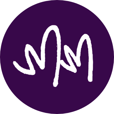 Marcy's initials in white monogram form, "MM".
