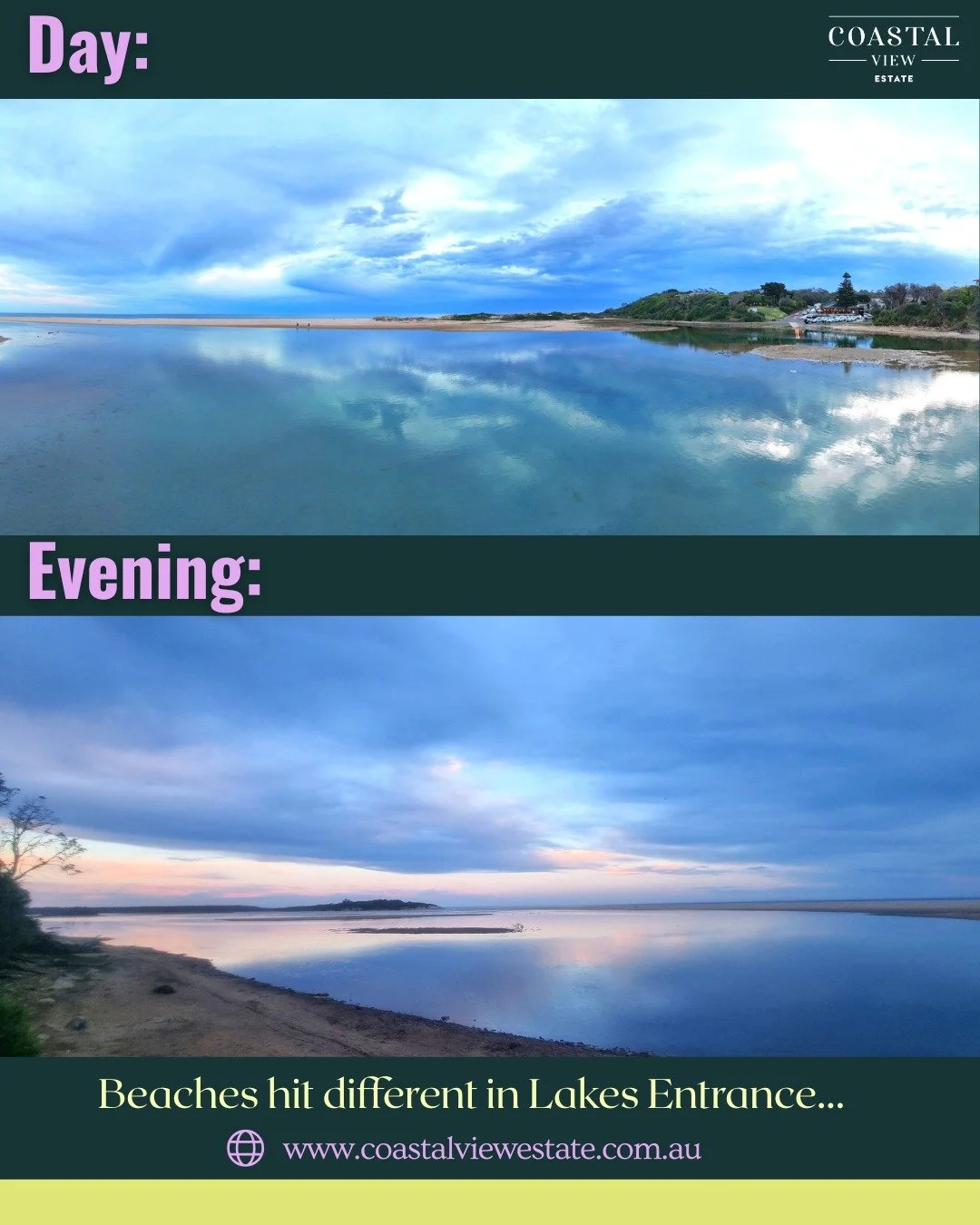 🌤️➡️🌙 Beaches hit different in Lakes Entrance.

 Wake up to waves, wind down with sunsets

🏡 Pick your lot. Start your sea-change.
 👉 Register here: https://www.coastalviewestate.com.au/contact-us