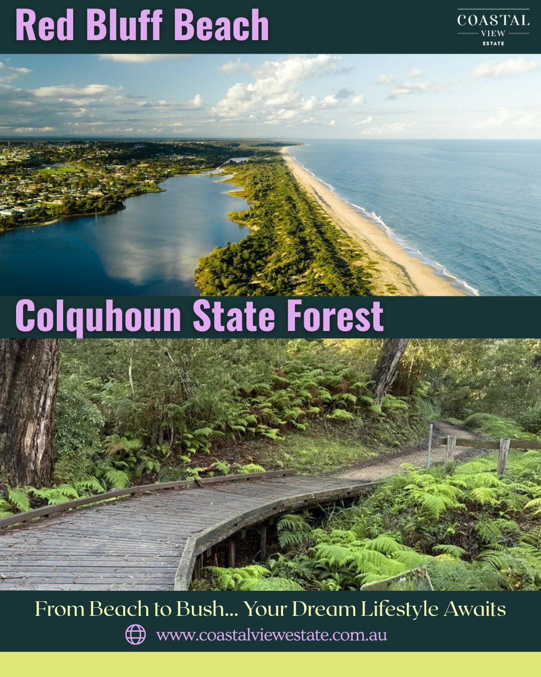 From beach to bush, your dream lifestyle really does await. 🌊🌿
At Coastal View Estate you&rsquo;re perfectly placed between Red Bluff Beach and Colquhoun State Forest &ndash; coastal walks, bush trails and big skies all on your doorstep.

And now&h