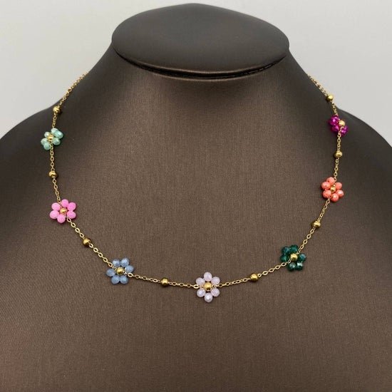 Seven Colored Glass Flowers Necklace