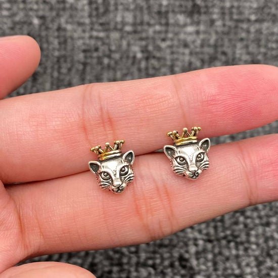 Royal Feline Silver Stud Earrings