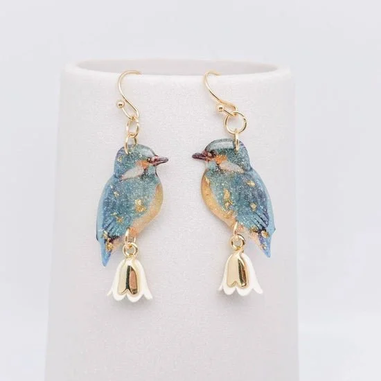 Blue Bird Charm Dangle Earrings