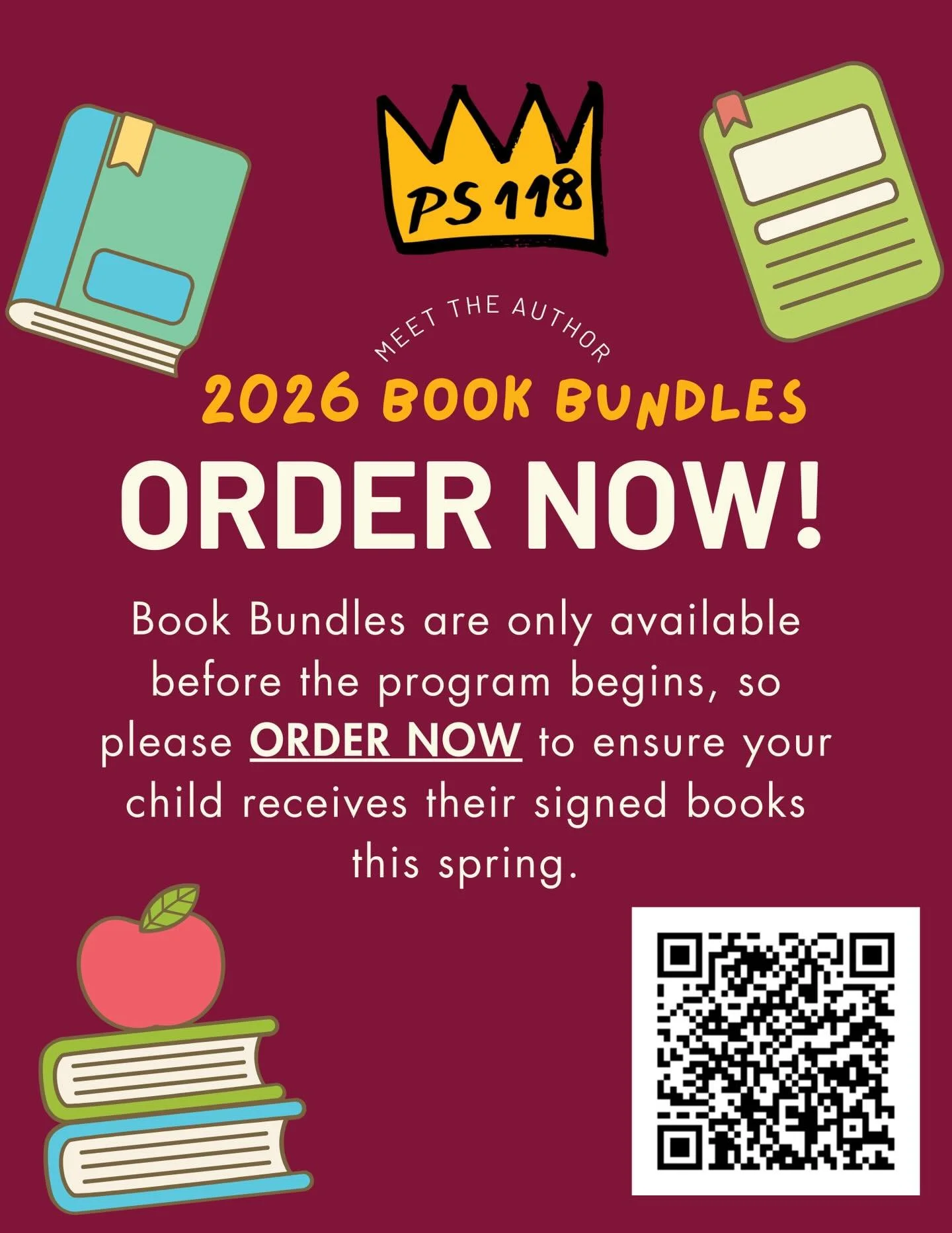 📚✨ Calling All Readers! ✨📚

Our PS 118 Meet the Author program is back and Book Bundles are officially LIVE!

Each year, our students meet incredible authors, hear firsthand about their writing &amp; illustrating process, and get inspired to tell t