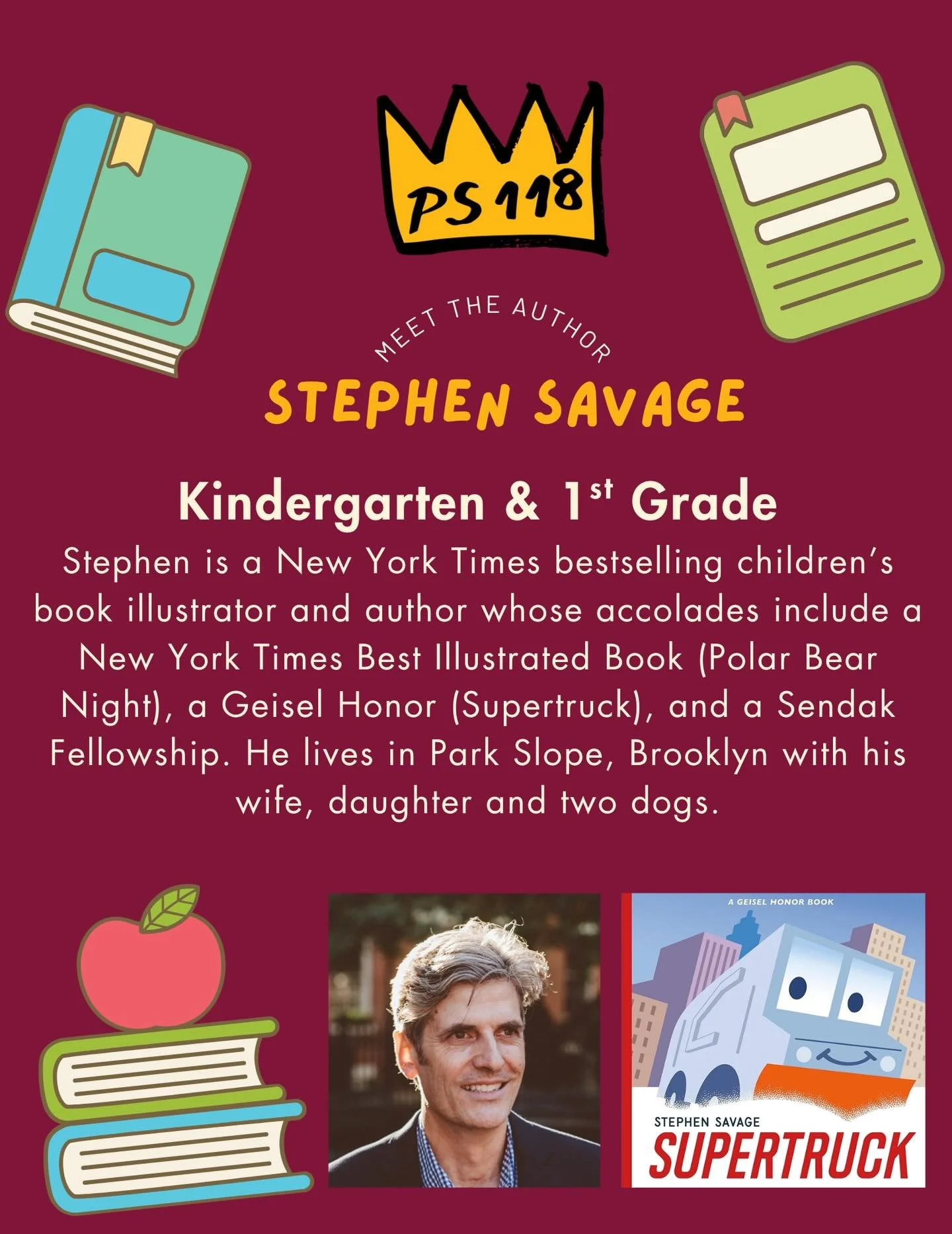 This week we welcomed Park Slope neighbor @savageillustrator to our school to meet with kindergarten and first graders. From what we hear, they LOVED his presentation and opportunity to meet Stephen. Thank you so much for coming to PS 118, Stephen!