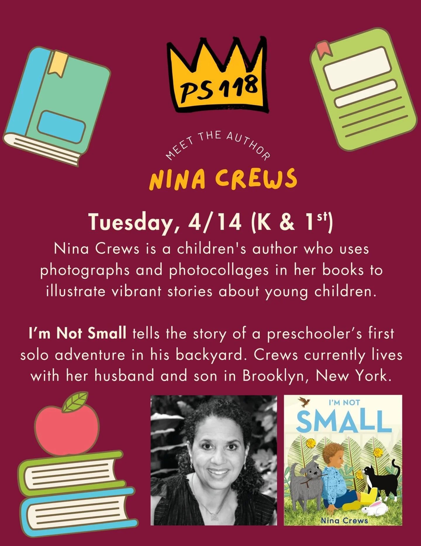 Thrilled to welcome @crewsnina to PS 118 today! Our kindergarteners and first graders can&rsquo;t wait to meet you!