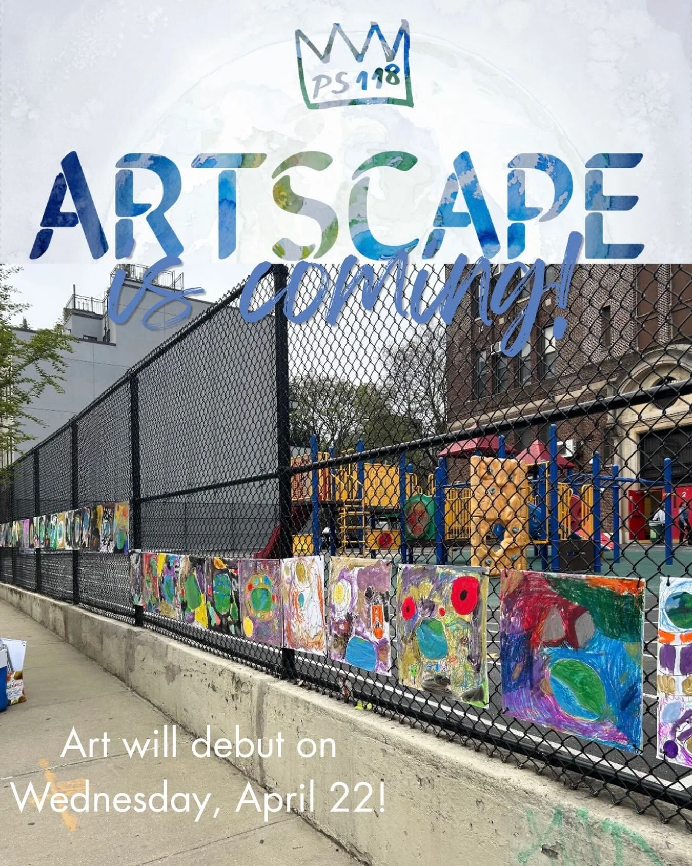 🎨 Artscape is back! 🎨

This year&rsquo;s art installation will debut on Earth Day, April 22! 🌎

Gallery-style viewings available that day at the following times:

Morning Drop-Off: 7:30&ndash;8:20 AM
Afternoon Pick-Up: 2:40&ndash;3:30 PM
Evening V