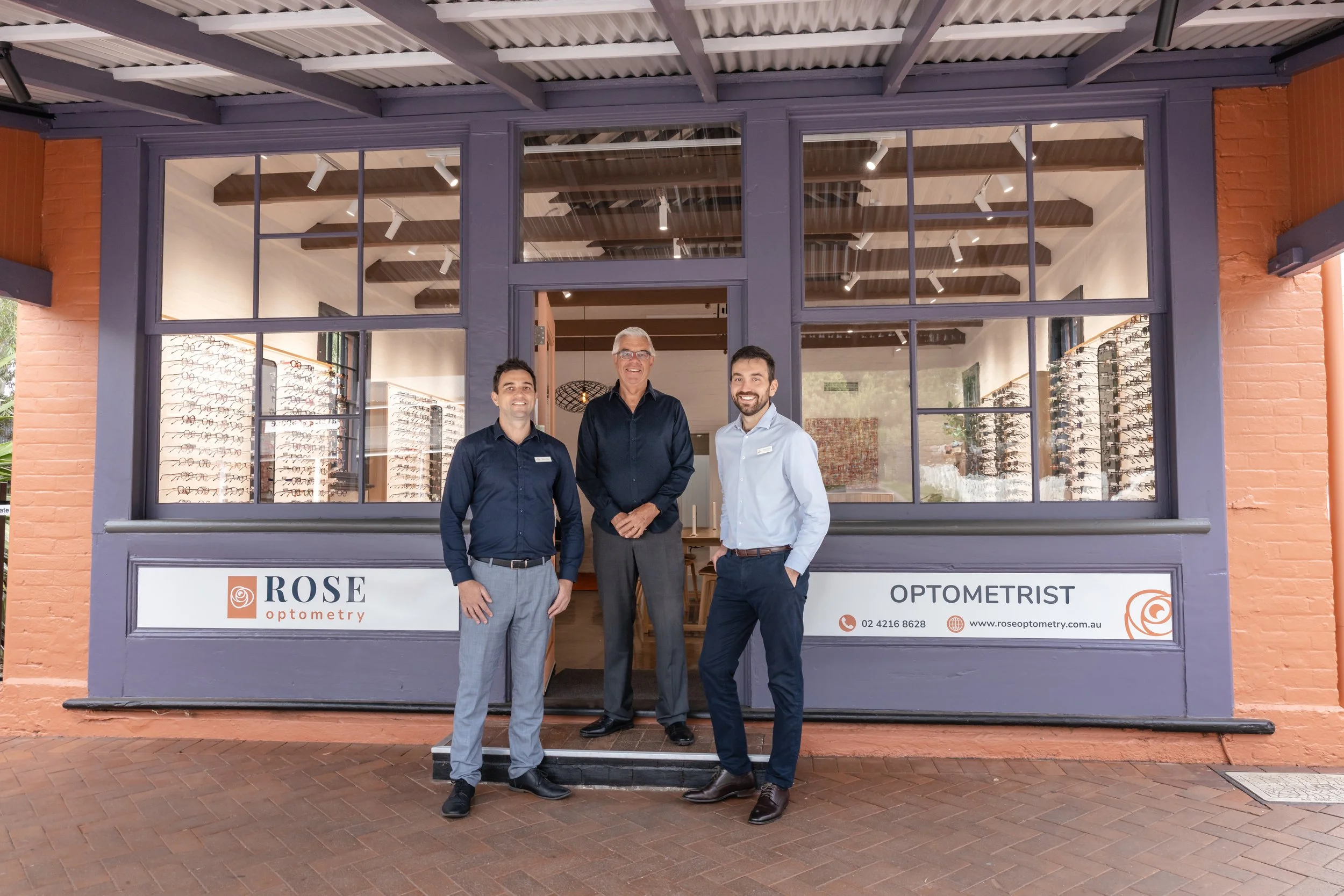Peter Rose Optometrist with sons David and Robert Rose at Rose Optoemtry.