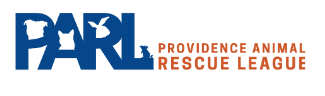 Logo of Providence Animal Rescue League with the acronym PARL in large blue and white letters and the full organization name in orange text.