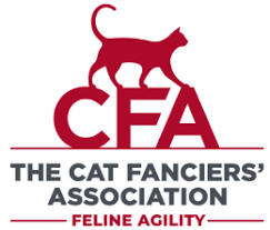 Logo of the Cat Fanciers' Association with a silhouette of a cat above the initials 'CFA' and the words 'The Cat Fanciers' Association' and 'Feline Agility'.