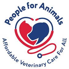 Logo of People for Animals showing a stethoscope forming a heart with a paw print and the text 'People for Animals' and 'Affordable Veterinary Care for All'