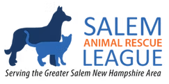 Logo for Salem Animal Rescue League featuring a blue dog and cat silhouette with text
