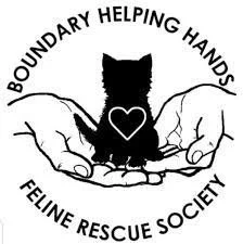 Logo of Feline Rescue Society featuring black kitten with heart on chest, held by two hands, with text 'Boundary Helping Hands' and 'Feline Rescue Society' surrounding the image.
