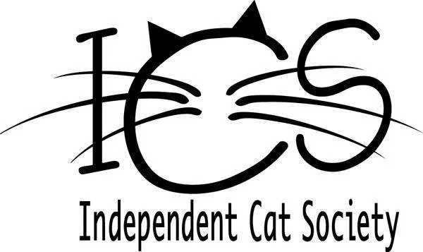 Logo of the Independent Cat Society featuring a stylized cat face integrated with the organization's initials.