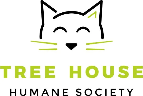 Logo featuring a smiling cat face with green accents, and the text 'TREE HOUSE' in large green letters, followed by 'HUMANE SOCIETY' in smaller black letters.