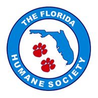 Logo of The Florida Humane Society featuring a map of Florida and paw prints.