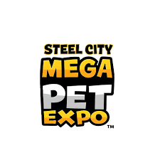 Logo for Steel City Mega Pet Expo with black, orange, white, and yellow text.