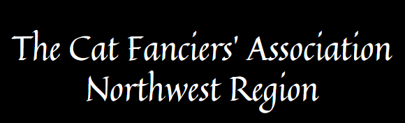 Text stating "The Cat Fanciers' Association Northwest Region" on a black background.