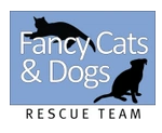 Logo for Fancy Cats & Dogs Rescue Team with a silhouette of a cat and dog on a blue background