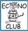 A cartoon cat with a crown above its head, sitting on a bowl labeled 'CAT' with the words 'NO CLUB' below.