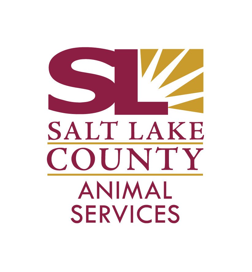 Logo for Salt Lake County Animal Services featuring a stylized sun and the text 'Salt Lake County Animal Services' in maroon and gold colors.