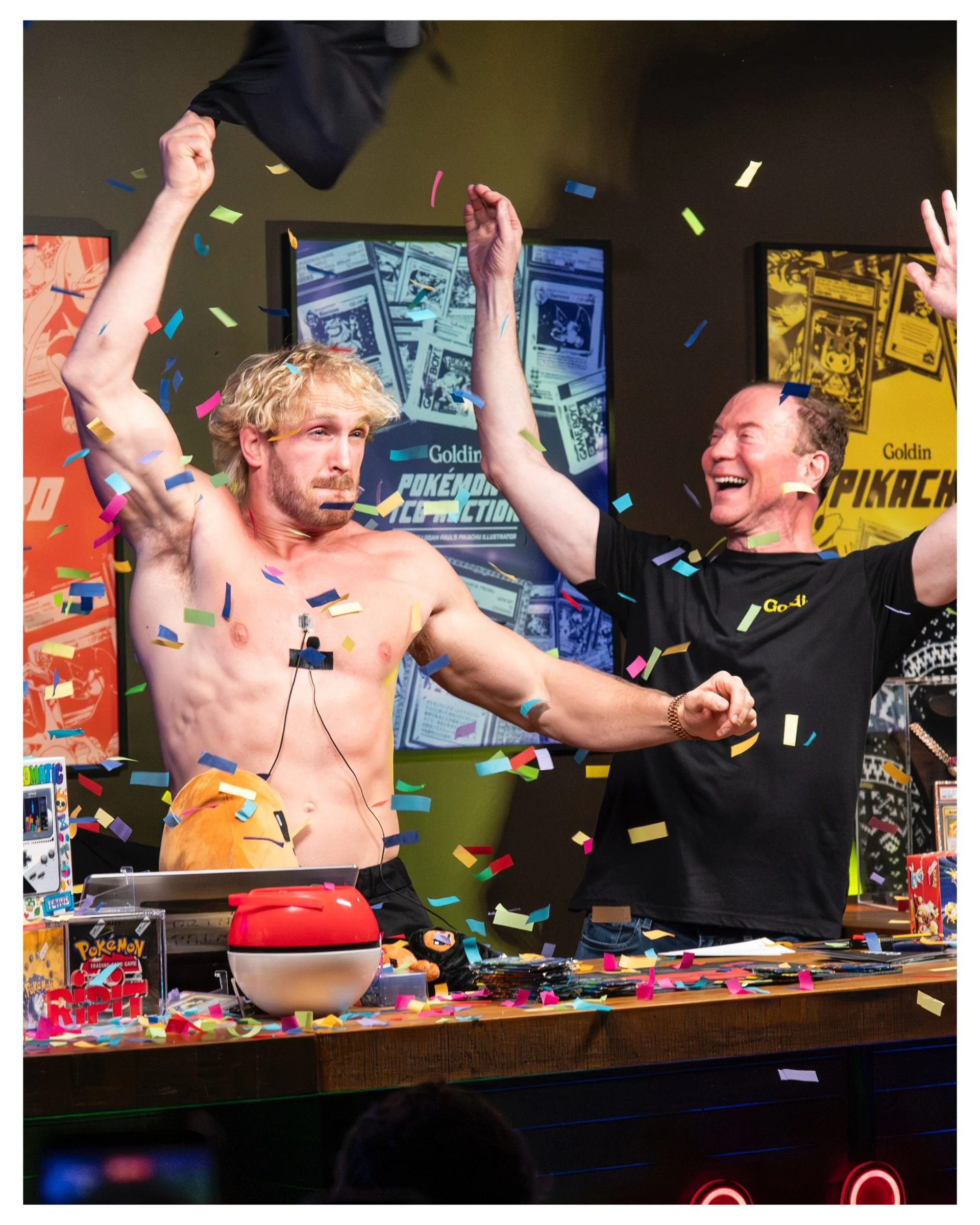 Logan Paul and Ken Goldin's live box break of an original Pokemon 1st Edition Base Set and the record-breaking sale of Logan’s PSA 10 Pikachu Illustrator card, February 15, 2026.