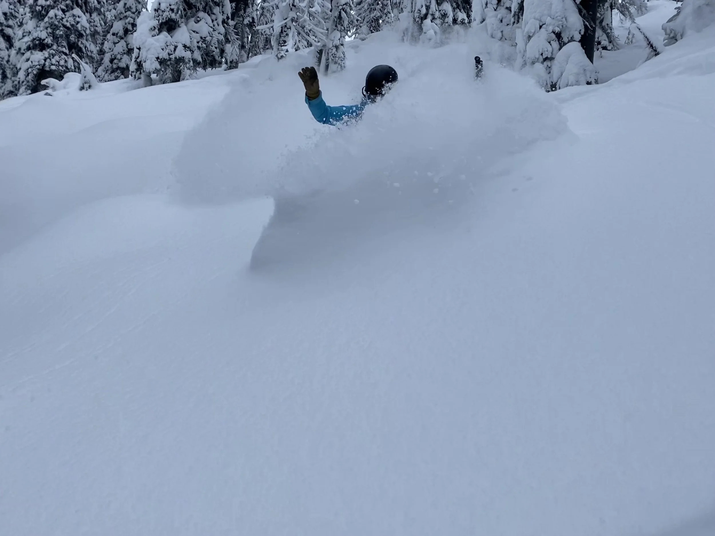 Woman snowboarding white room skiing powder