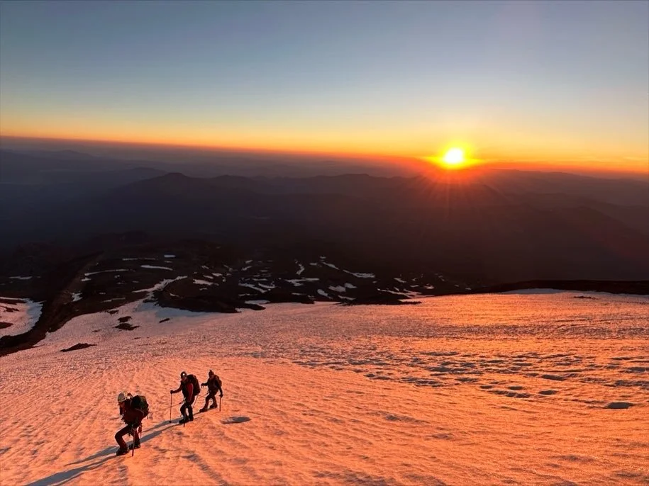 Women Sunrise Mountaineering Mt. Shasta  Glacier Travel