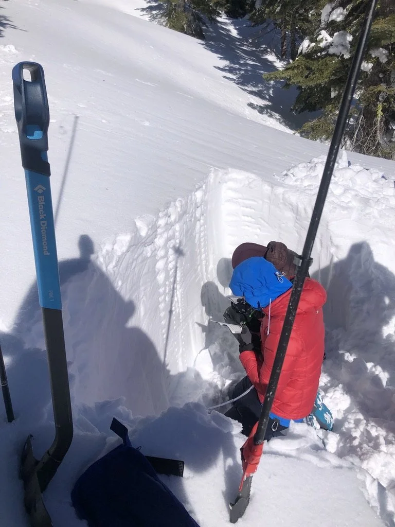 Women In a Snow Pit, Assessing Snow Stability. Pit Tests, Snowpack Stability. Women in Science.